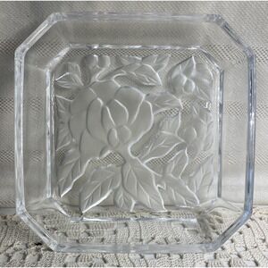 Leaded Crystal Catchall Trinket Dish Octogonal Decorative Pin Tray Floral Motif